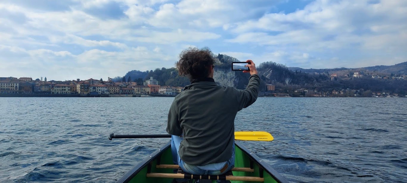 Canadian canoe on Lake Maggiore between Arona and Angera