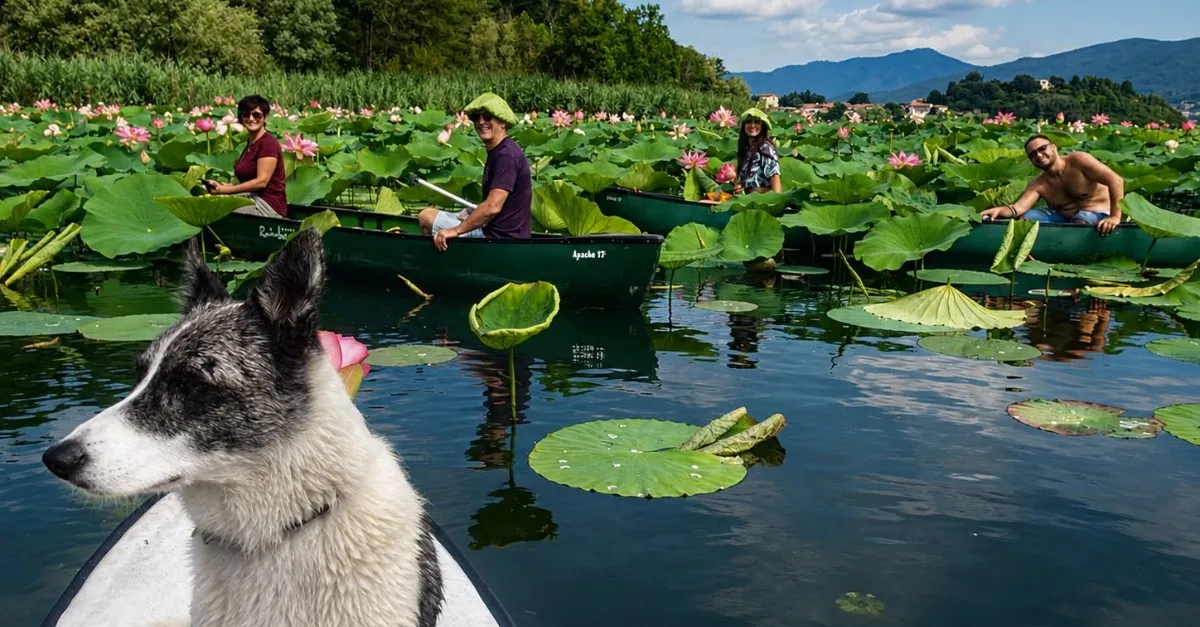 Among Lotus Flowers by Canadian Canoe