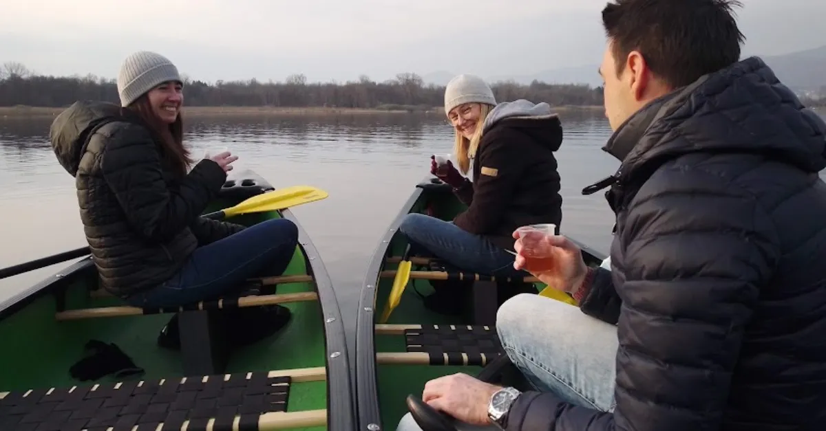 Canadian Canoe on Lake Varese in Autumn, Winter & Spring